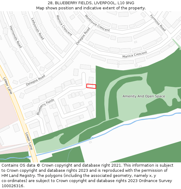 28, BLUEBERRY FIELDS, LIVERPOOL, L10 9NG: Location map and indicative extent of plot