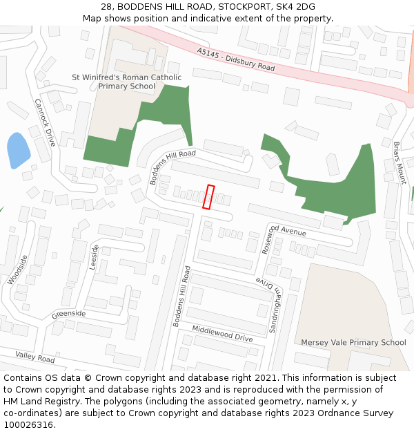 28, BODDENS HILL ROAD, STOCKPORT, SK4 2DG: Location map and indicative extent of plot