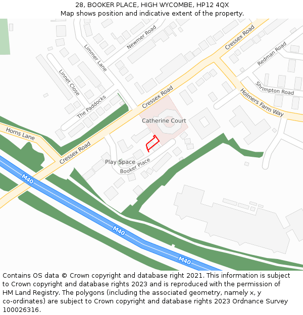 28, BOOKER PLACE, HIGH WYCOMBE, HP12 4QX: Location map and indicative extent of plot