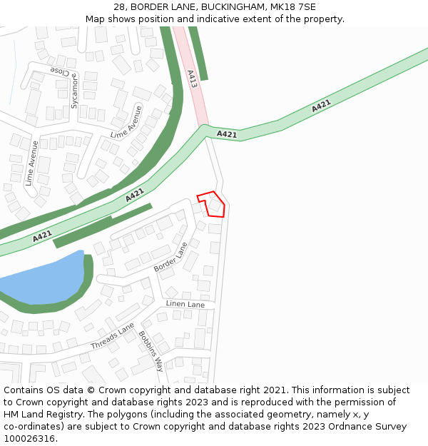 28, BORDER LANE, BUCKINGHAM, MK18 7SE: Location map and indicative extent of plot