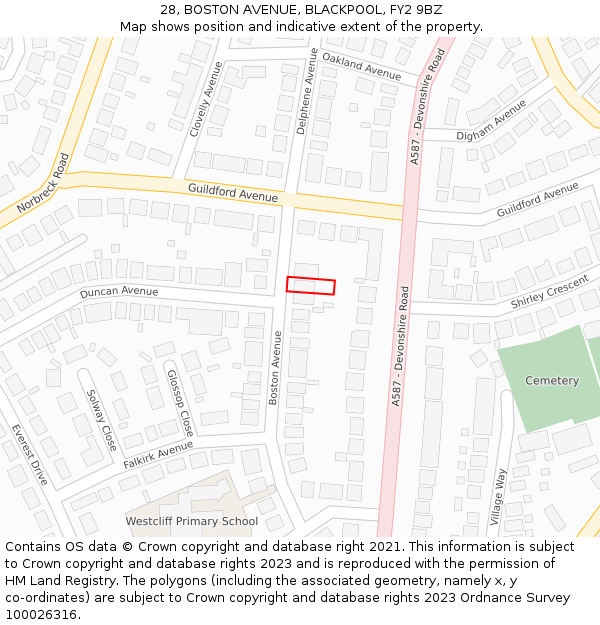 28, BOSTON AVENUE, BLACKPOOL, FY2 9BZ: Location map and indicative extent of plot