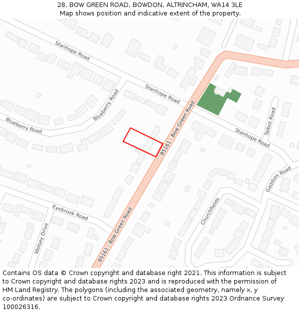 28, BOW GREEN ROAD, BOWDON, ALTRINCHAM, WA14 3LE: Location map and indicative extent of plot