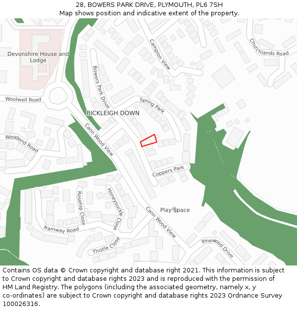 28, BOWERS PARK DRIVE, PLYMOUTH, PL6 7SH: Location map and indicative extent of plot