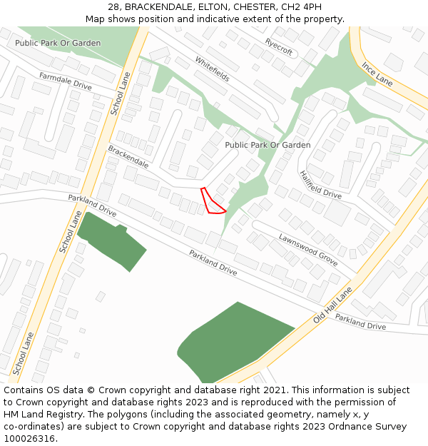 28, BRACKENDALE, ELTON, CHESTER, CH2 4PH: Location map and indicative extent of plot