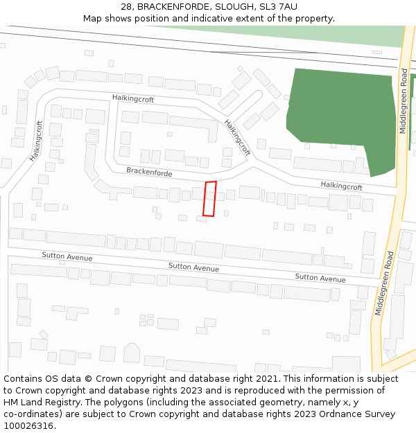 28, BRACKENFORDE, SLOUGH, SL3 7AU: Location map and indicative extent of plot