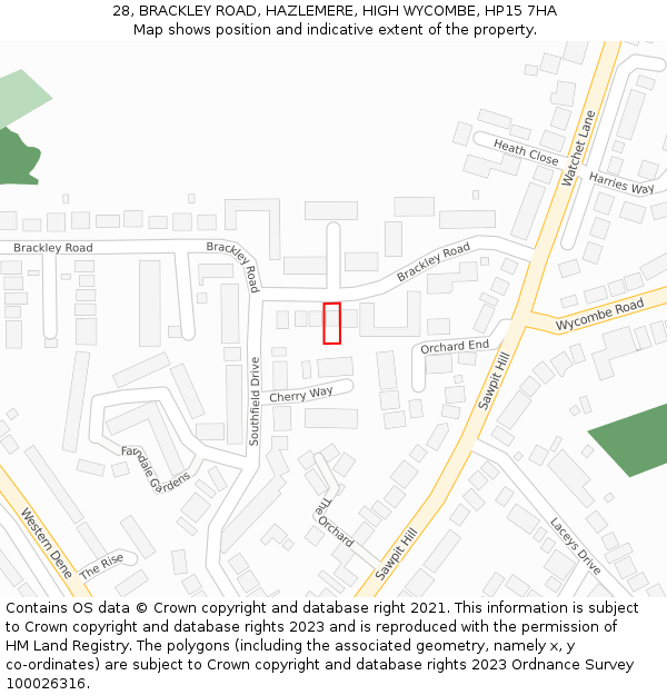 28, BRACKLEY ROAD, HAZLEMERE, HIGH WYCOMBE, HP15 7HA: Location map and indicative extent of plot