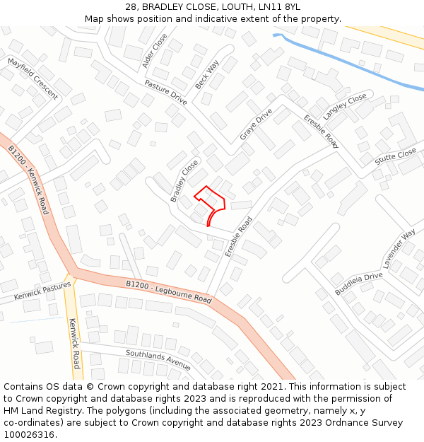 28, BRADLEY CLOSE, LOUTH, LN11 8YL: Location map and indicative extent of plot