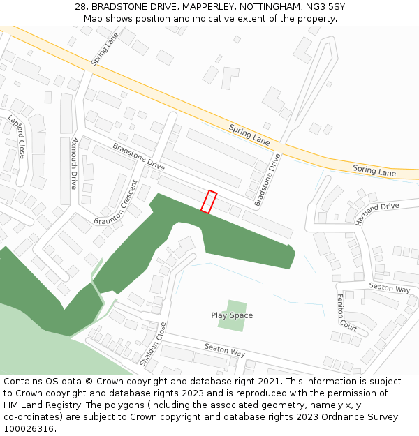 28, BRADSTONE DRIVE, MAPPERLEY, NOTTINGHAM, NG3 5SY: Location map and indicative extent of plot