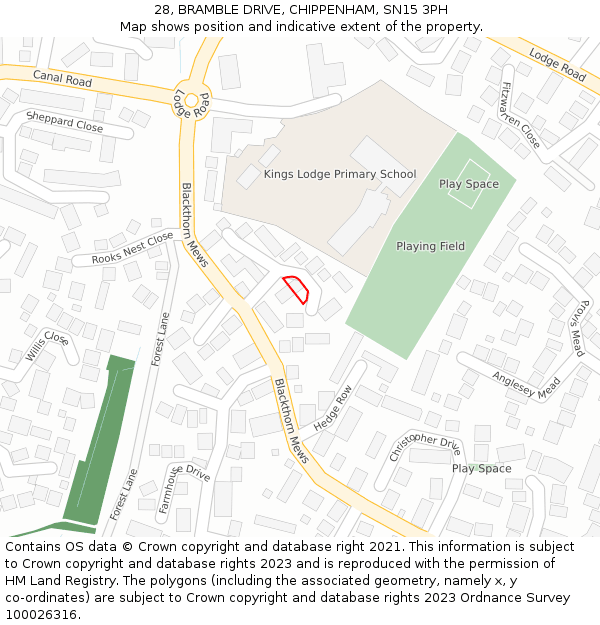 28, BRAMBLE DRIVE, CHIPPENHAM, SN15 3PH: Location map and indicative extent of plot