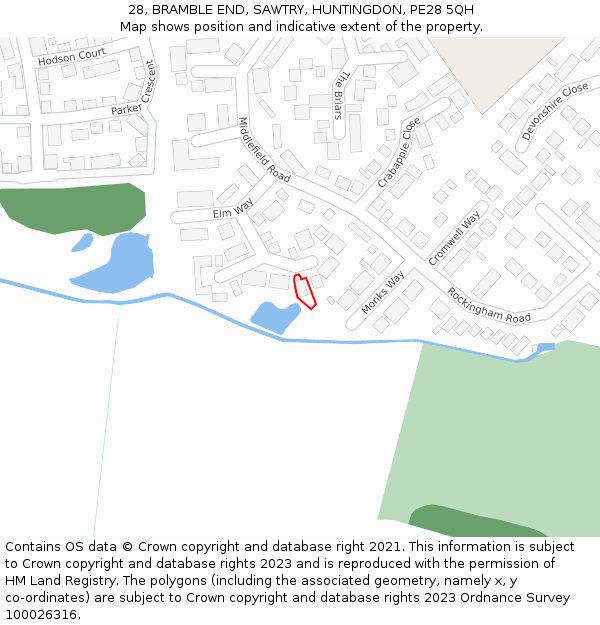 28, BRAMBLE END, SAWTRY, HUNTINGDON, PE28 5QH: Location map and indicative extent of plot