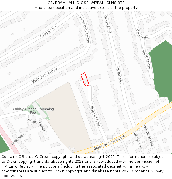 28, BRAMHALL CLOSE, WIRRAL, CH48 8BP: Location map and indicative extent of plot