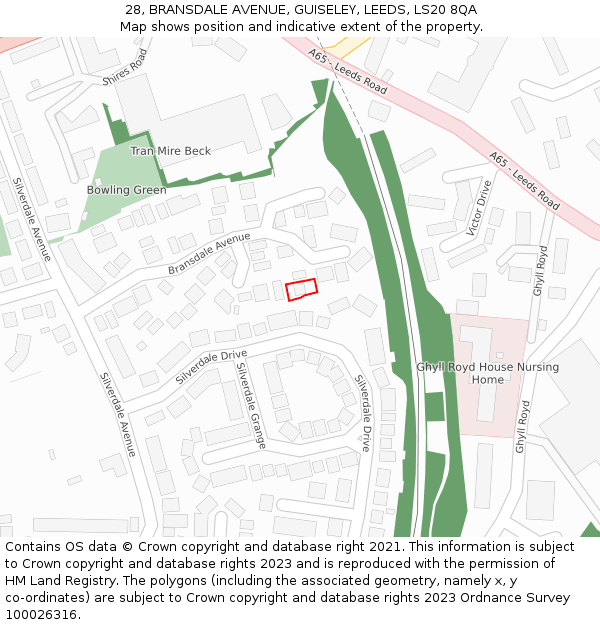 28, BRANSDALE AVENUE, GUISELEY, LEEDS, LS20 8QA: Location map and indicative extent of plot