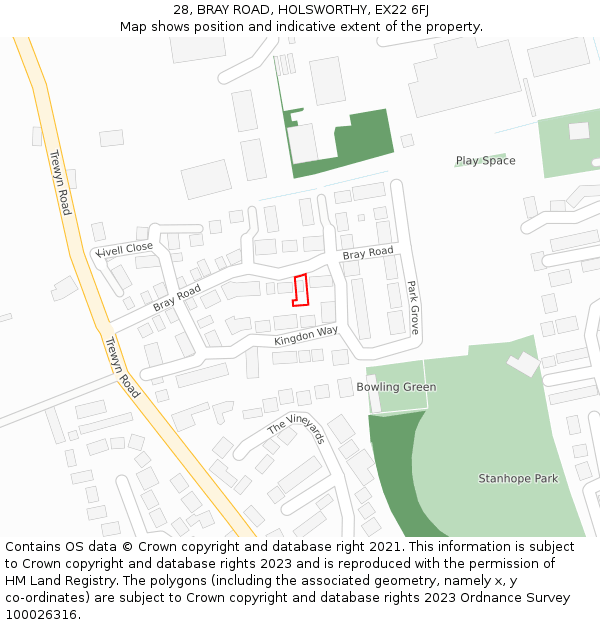 28, BRAY ROAD, HOLSWORTHY, EX22 6FJ: Location map and indicative extent of plot