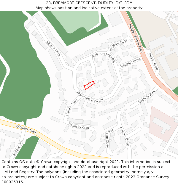 28, BREAMORE CRESCENT, DUDLEY, DY1 3DA: Location map and indicative extent of plot