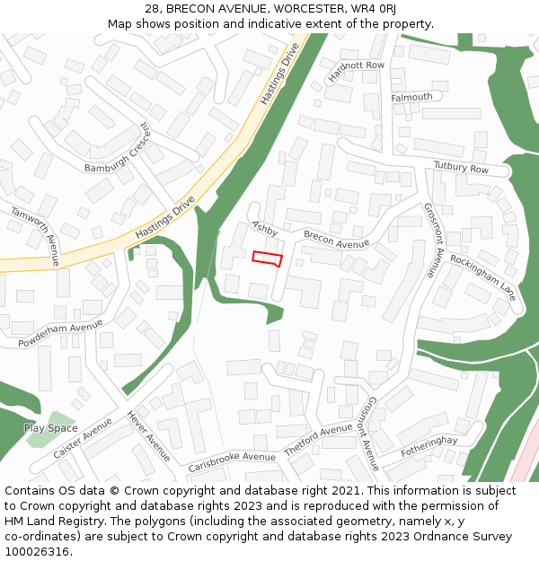 28, BRECON AVENUE, WORCESTER, WR4 0RJ: Location map and indicative extent of plot