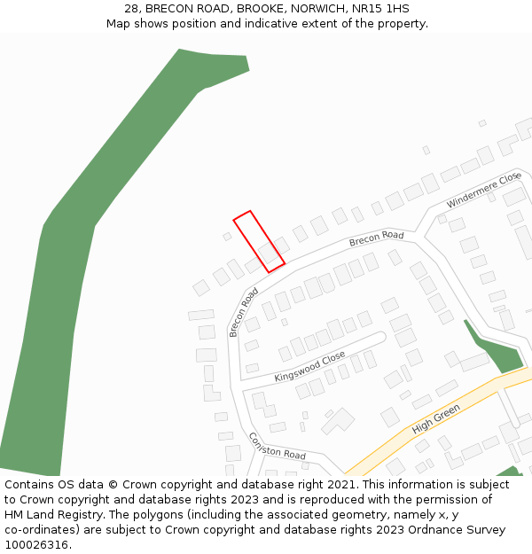 28, BRECON ROAD, BROOKE, NORWICH, NR15 1HS: Location map and indicative extent of plot