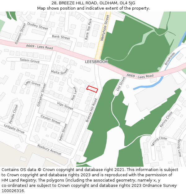 28, BREEZE HILL ROAD, OLDHAM, OL4 5JG: Location map and indicative extent of plot