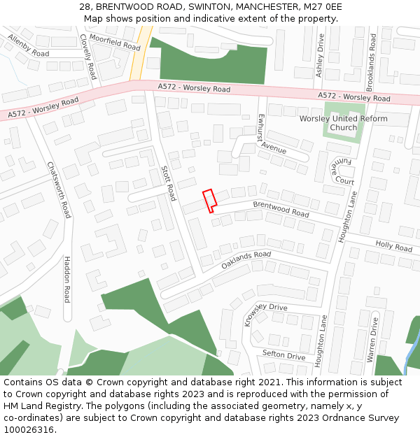 28, BRENTWOOD ROAD, SWINTON, MANCHESTER, M27 0EE: Location map and indicative extent of plot