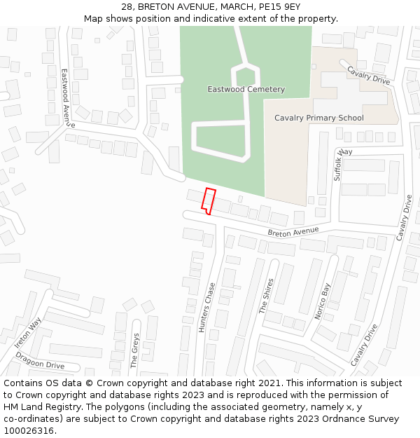 28, BRETON AVENUE, MARCH, PE15 9EY: Location map and indicative extent of plot