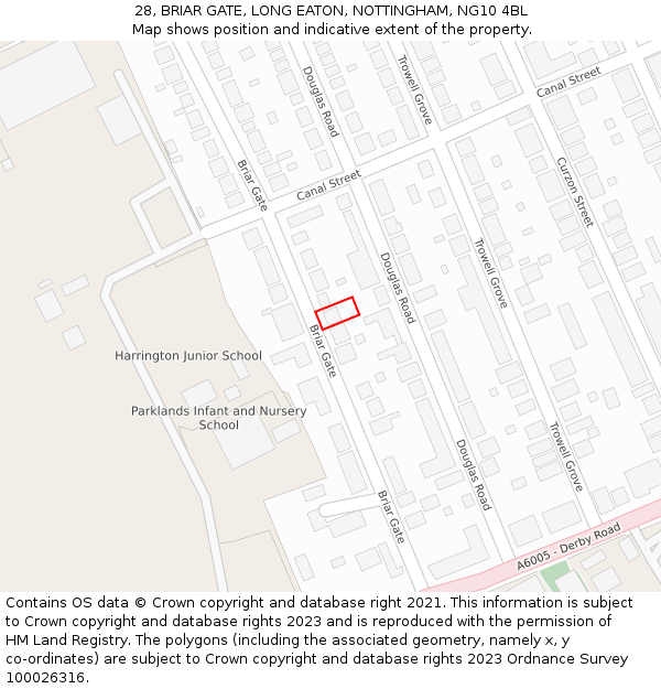 28, BRIAR GATE, LONG EATON, NOTTINGHAM, NG10 4BL: Location map and indicative extent of plot