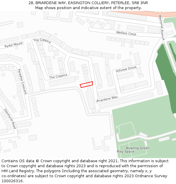 28, BRIARDENE WAY, EASINGTON COLLIERY, PETERLEE, SR8 3NR: Location map and indicative extent of plot