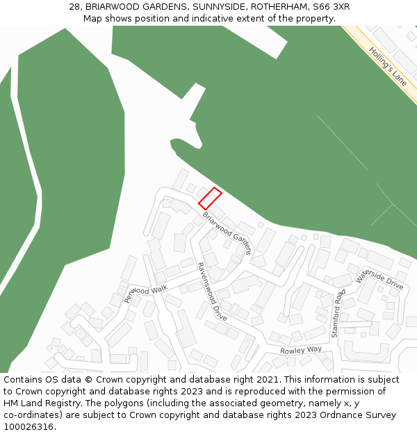 28, BRIARWOOD GARDENS, SUNNYSIDE, ROTHERHAM, S66 3XR: Location map and indicative extent of plot