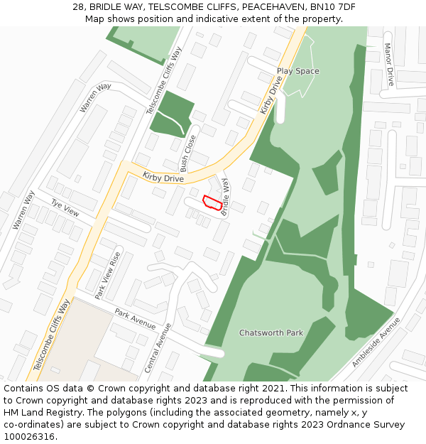 28, BRIDLE WAY, TELSCOMBE CLIFFS, PEACEHAVEN, BN10 7DF: Location map and indicative extent of plot