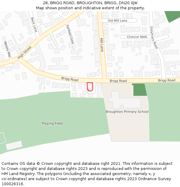 28, BRIGG ROAD, BROUGHTON, BRIGG, DN20 0JW: Location map and indicative extent of plot