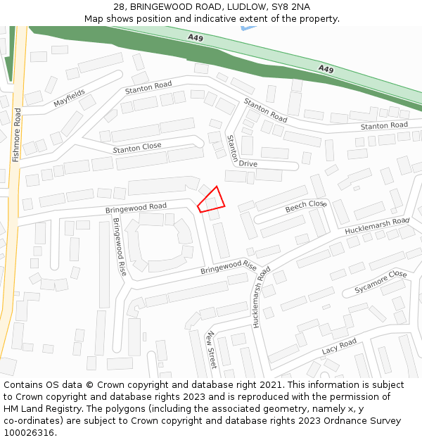 28, BRINGEWOOD ROAD, LUDLOW, SY8 2NA: Location map and indicative extent of plot