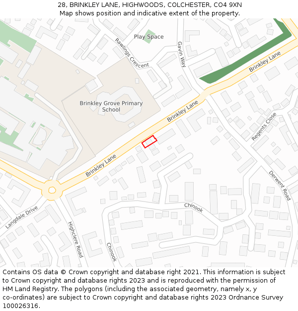 28, BRINKLEY LANE, HIGHWOODS, COLCHESTER, CO4 9XN: Location map and indicative extent of plot