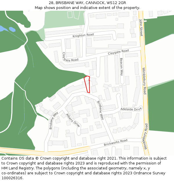 28, BRISBANE WAY, CANNOCK, WS12 2GR: Location map and indicative extent of plot