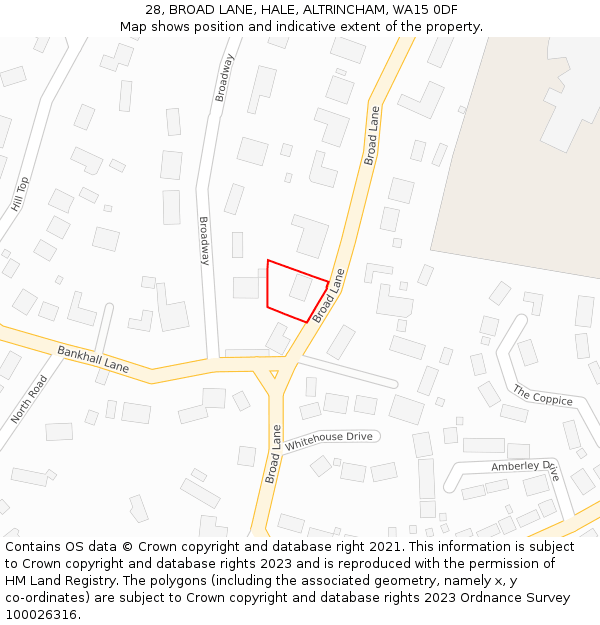 28, BROAD LANE, HALE, ALTRINCHAM, WA15 0DF: Location map and indicative extent of plot