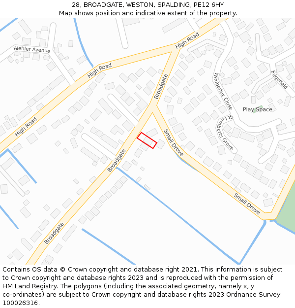 28, BROADGATE, WESTON, SPALDING, PE12 6HY: Location map and indicative extent of plot