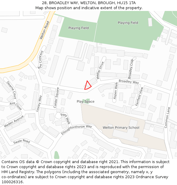 28, BROADLEY WAY, WELTON, BROUGH, HU15 1TA: Location map and indicative extent of plot