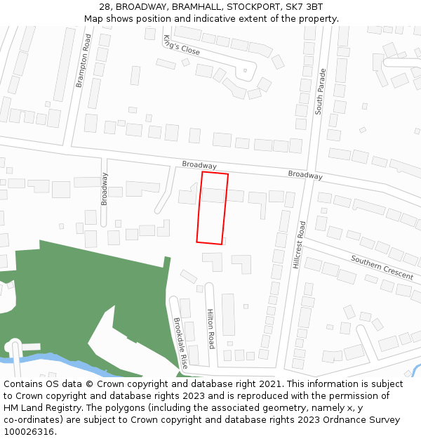 28, BROADWAY, BRAMHALL, STOCKPORT, SK7 3BT: Location map and indicative extent of plot