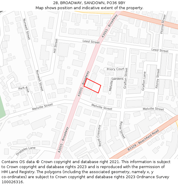 28, BROADWAY, SANDOWN, PO36 9BY: Location map and indicative extent of plot