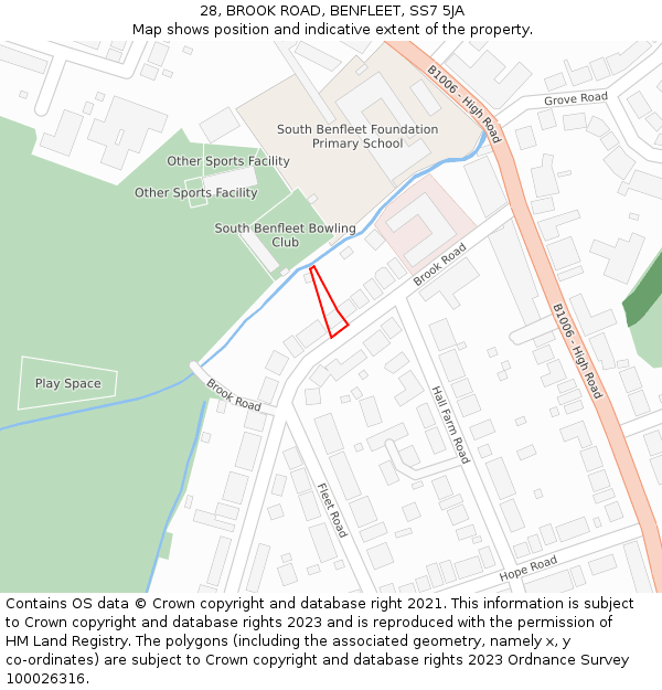 28, BROOK ROAD, BENFLEET, SS7 5JA: Location map and indicative extent of plot