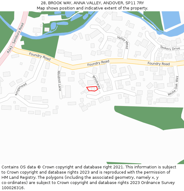 28, BROOK WAY, ANNA VALLEY, ANDOVER, SP11 7RY: Location map and indicative extent of plot