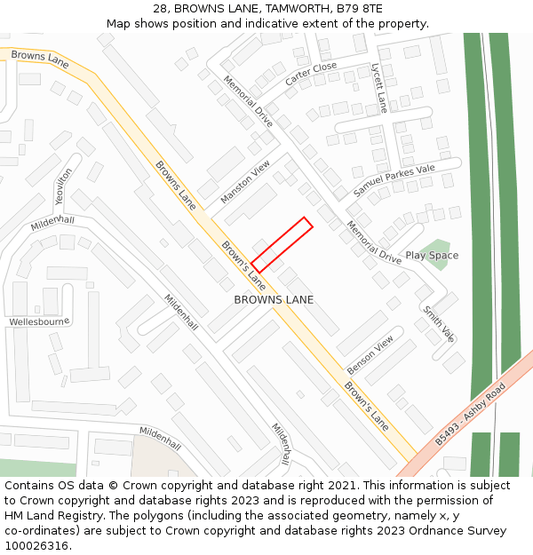 28, BROWNS LANE, TAMWORTH, B79 8TE: Location map and indicative extent of plot