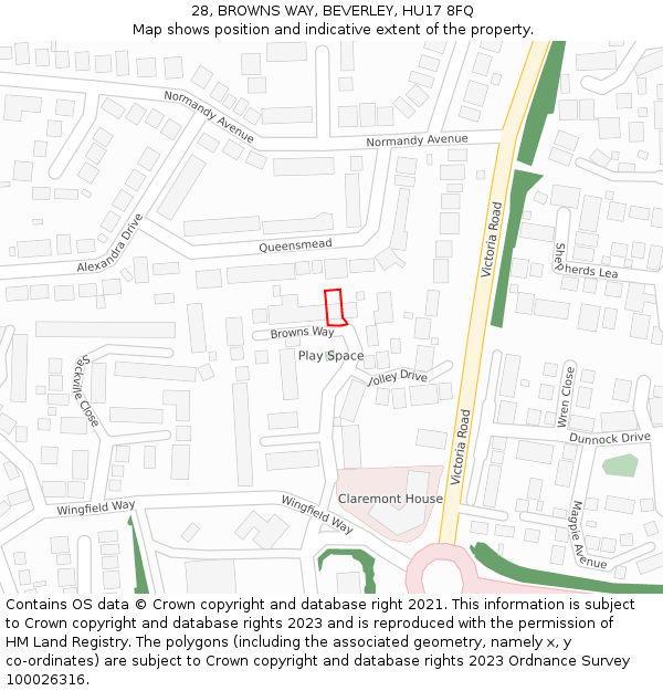 28, BROWNS WAY, BEVERLEY, HU17 8FQ: Location map and indicative extent of plot