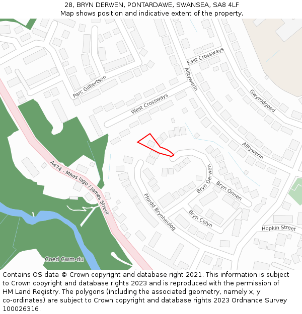 28, BRYN DERWEN, PONTARDAWE, SWANSEA, SA8 4LF: Location map and indicative extent of plot