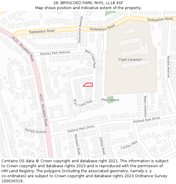 28, BRYNCOED PARK, RHYL, LL18 4SF: Location map and indicative extent of plot