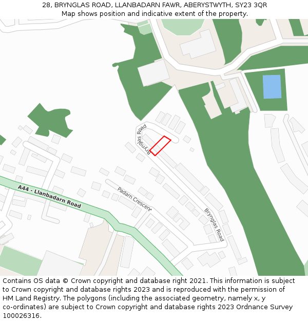 28, BRYNGLAS ROAD, LLANBADARN FAWR, ABERYSTWYTH, SY23 3QR: Location map and indicative extent of plot