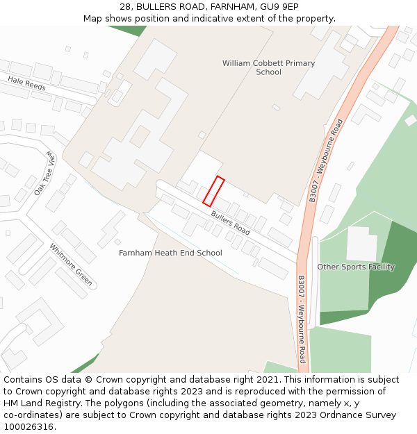 28, BULLERS ROAD, FARNHAM, GU9 9EP: Location map and indicative extent of plot