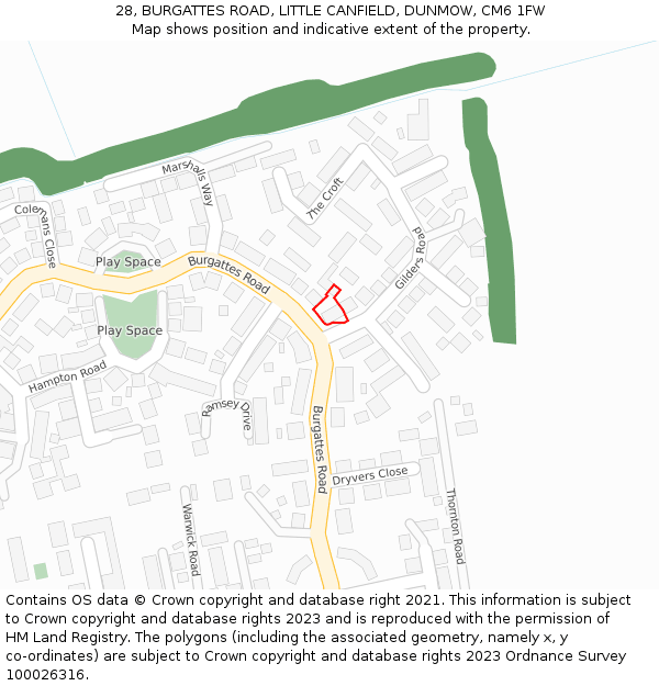 28, BURGATTES ROAD, LITTLE CANFIELD, DUNMOW, CM6 1FW: Location map and indicative extent of plot