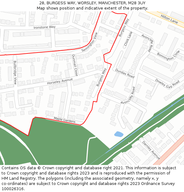 28, BURGESS WAY, WORSLEY, MANCHESTER, M28 3UY: Location map and indicative extent of plot