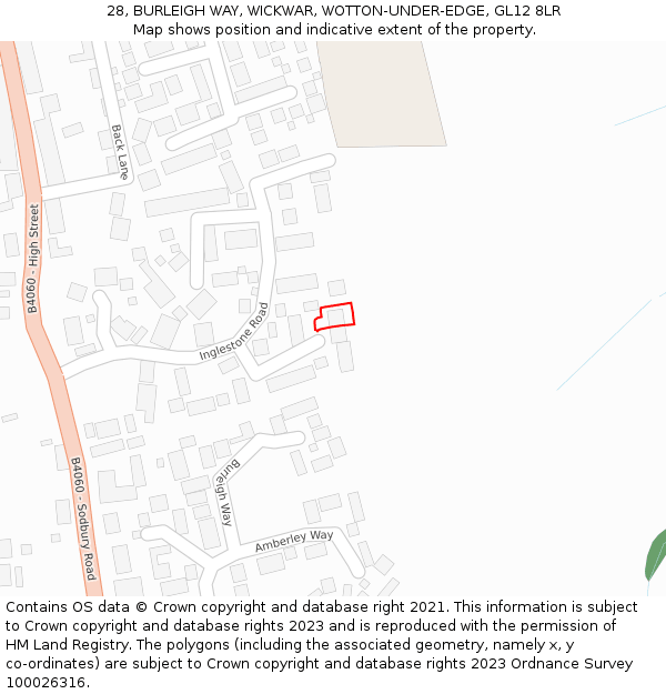 28, BURLEIGH WAY, WICKWAR, WOTTON-UNDER-EDGE, GL12 8LR: Location map and indicative extent of plot
