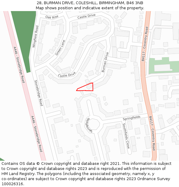 28, BURMAN DRIVE, COLESHILL, BIRMINGHAM, B46 3NB: Location map and indicative extent of plot