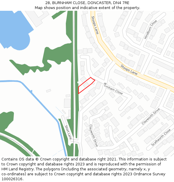 28, BURNHAM CLOSE, DONCASTER, DN4 7RE: Location map and indicative extent of plot