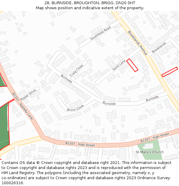 28, BURNSIDE, BROUGHTON, BRIGG, DN20 0HT: Location map and indicative extent of plot